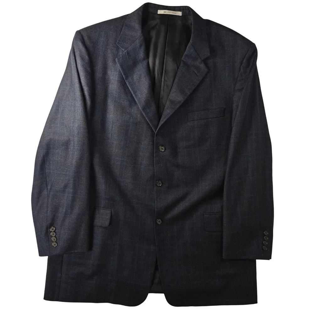Hickey Freeman GlenCheck Navy Blue GlenPlaid Wool 3 Button Blazer Sport Coat USA